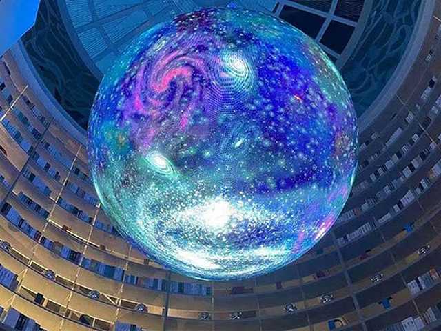 LED sphere in a shopping mall atrium